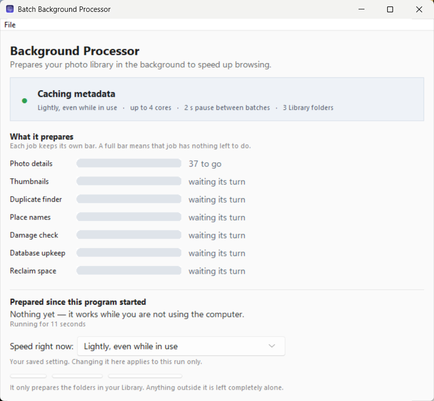 The Background Processor showing each job with its own progress bar