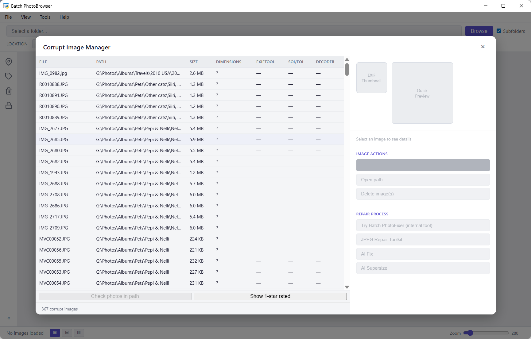 Corrupt Image Manager — Batch PhotoBrowser integration